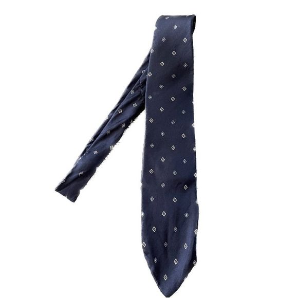 Vintage Christian Dior Silk Tie Navy Blue Print - Picture 1 of 7